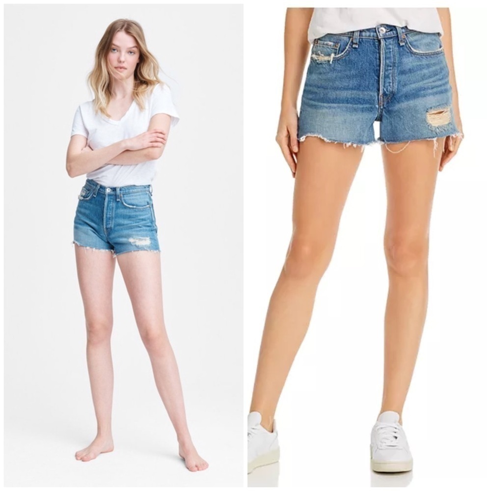 rag & bone Maya High-Rise Distressed Denim Shorts in Rochester 32